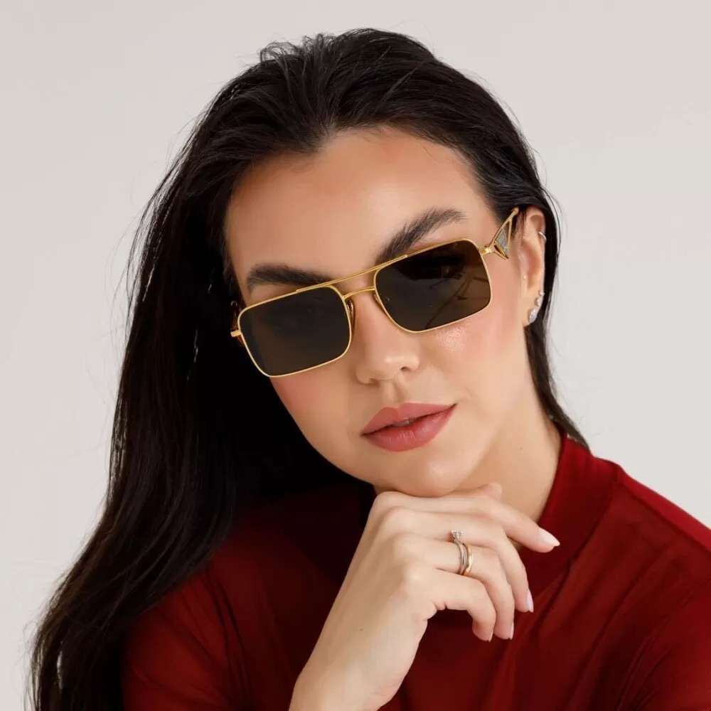 New Prada Square Pr A52s 15n01t Sunglasses Pra52s 15n01t Gold Spr A52 Women